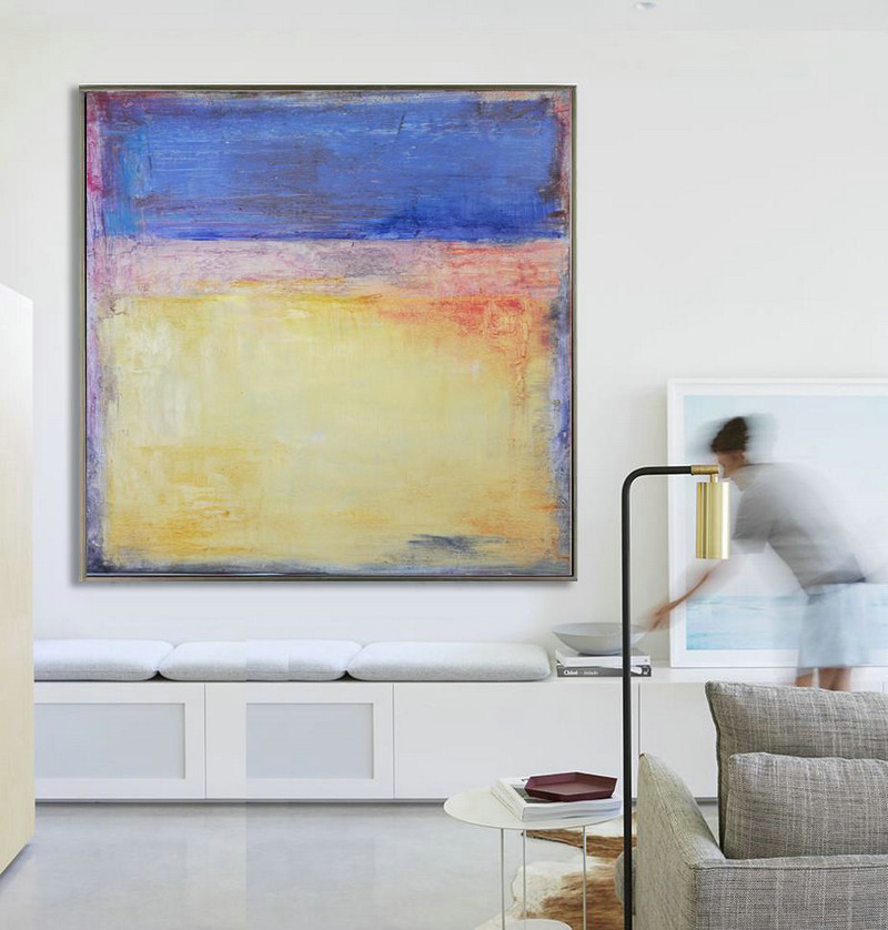 Extra Large Acrylic Painting On Canvas,Oversized Contemporary Art,Hand Paint Abstract Painting,Blue,Yellow,Orange.etc